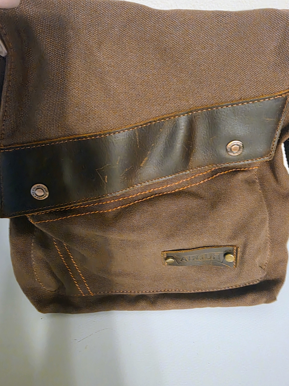 Brown Canvas Messenger Bag with Leather Trim - Unbranded
